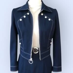 EUC Vintage Jonathan Logan Navy White Mod Zip Front Short Jacket Fits 4-6  or S